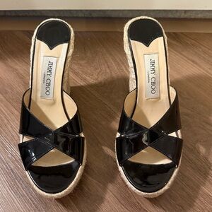 EUC Jimmy Choo Black Patent Leather Espadrilles